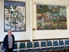 Inside the Attenborough village hall” width=