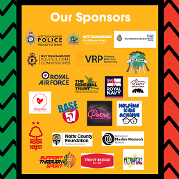 Poster displaying logos of organisations sponsoring the Black History Month event