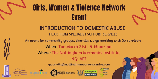 Promotional banner for Girls, Women & Violence Network event on Tuesday 21 March 2023