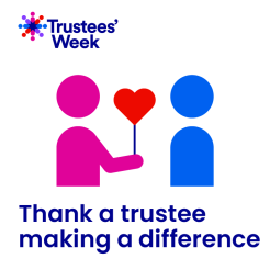 Image with the Trustees' logo, a figure giving another figure a flower and the words 'Thank a trustee making a difference' 