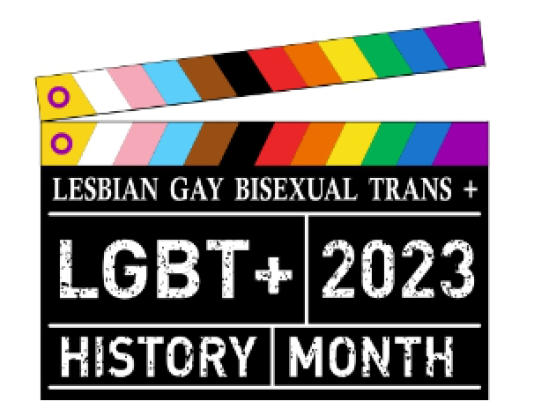 LGBT+ History Month 2023 logo. Designed by a student at The Swan School as part of the annual national LGBT+ History Month badge competition