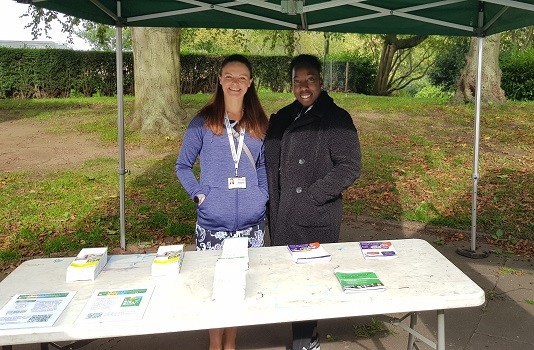 NCVS staff Kate Lisle (left) and Davia McKoy (right) in Victoria Embankment Memorial Gardens