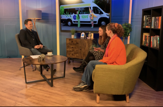 Laura Armitage and Kate Lisle being interviewed in the Notts TV studios by host  Al Booth.