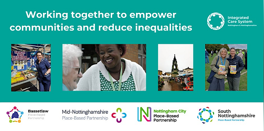 Place-Based Partnerships event promotional banner showing logos of the four Nottingham and Nottinghamshire PBPs