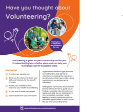 Screenshot of front page of A5 'Have you thought about volunteering?' flyer